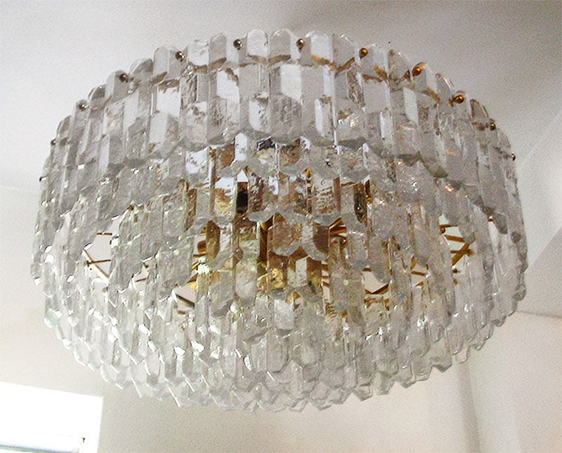 Large scale bronze and crystal tiered chandelier