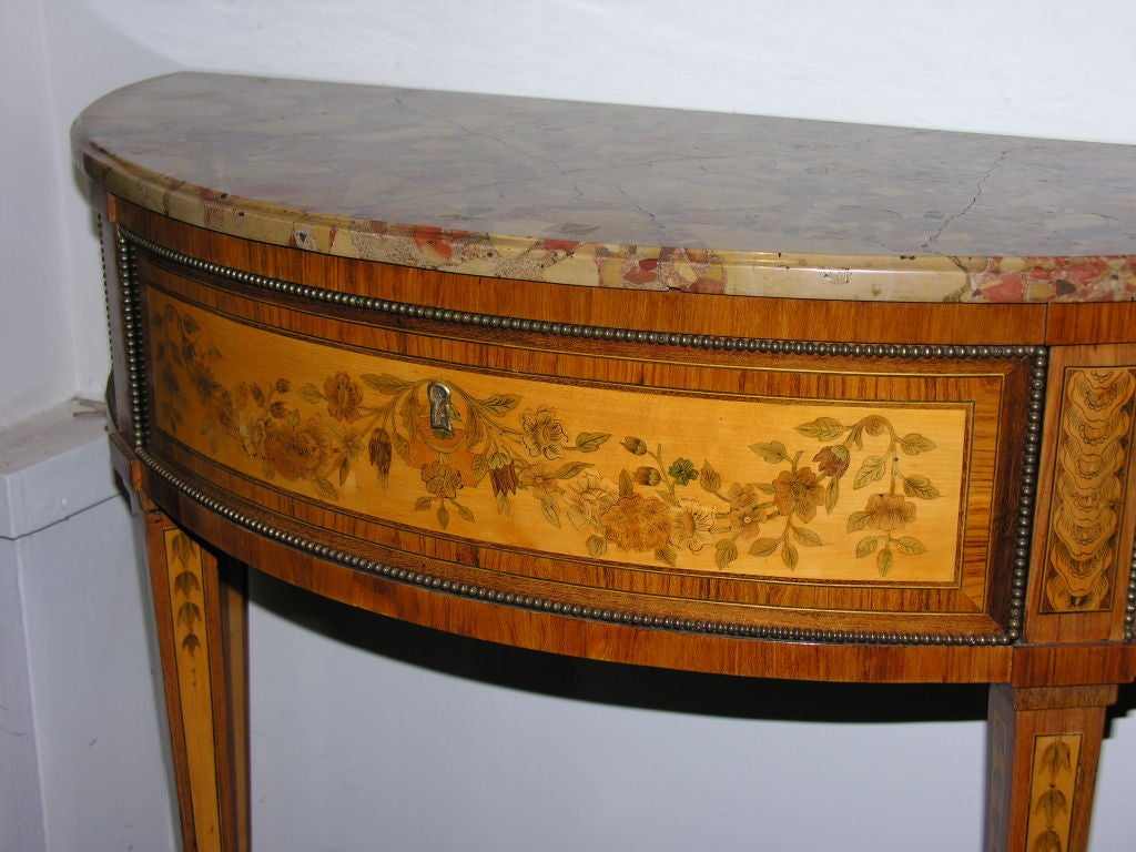 Fine Louis XVI Marble-Top Marquetry Demilune Console, circa 1780 In Excellent Condition In Westwood, NJ