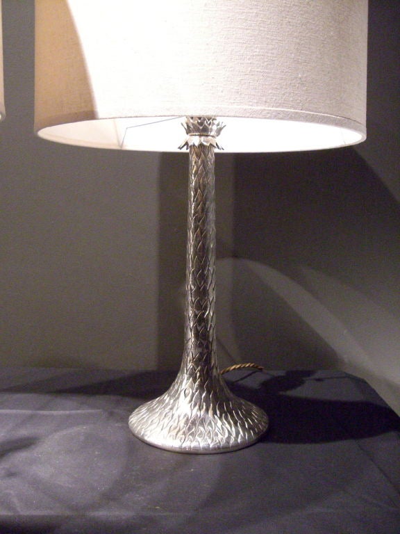 Polished Pair of silvered table lamps by Paul Belvoir, English For Sale
