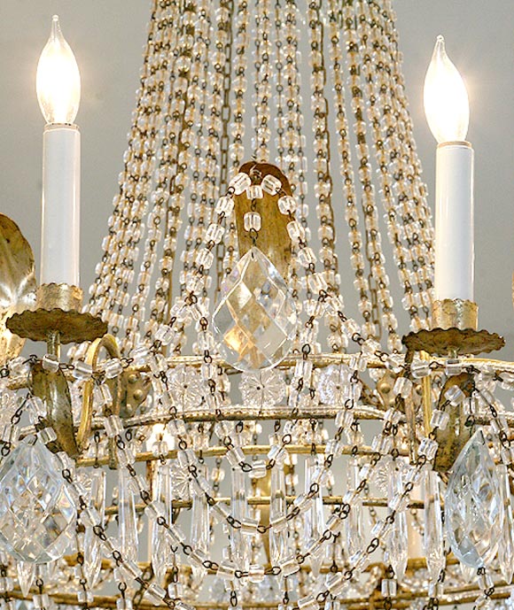 Faceted 19th Century Italian Empire Crystal Chandelier For Sale