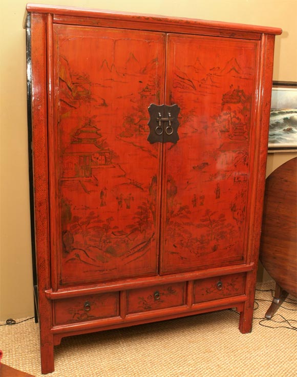 Red Lacquered Chinese Cabinet