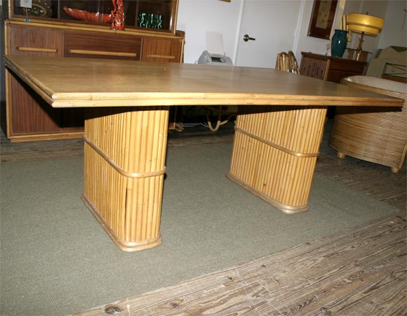 Rattan Dining Table, Architectural Column Base