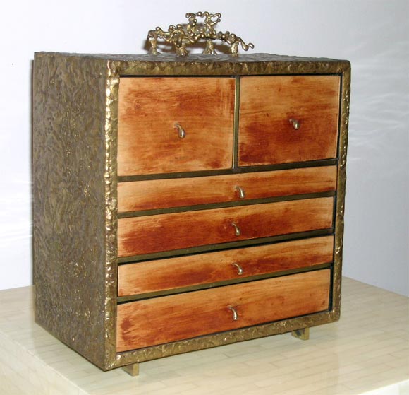 A Bronze and Wood Miniature Chest.