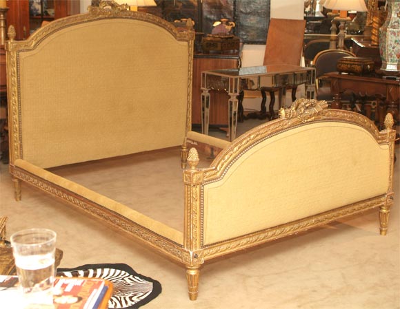 Elegant and rare Louis XVI carved and giltwood bed.  Purchased from Sotheby's Monaco.  The carving particularly well done.