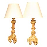 Large Pair of Italian Giltwood Lamps