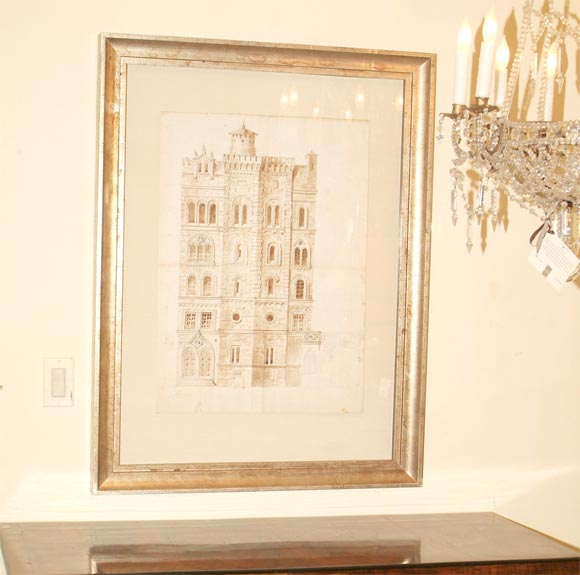 Sepia Watercolor and Graphite Architectural Drawing