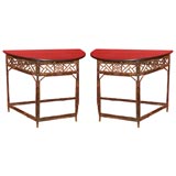 Pair Chinese Bamboo Demilune Tables