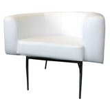 White Leather and Chrome Barrel Swivel Chair