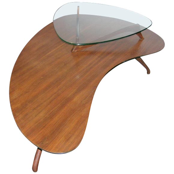 Vladimr Kagan kidney shaped 2 tier table.