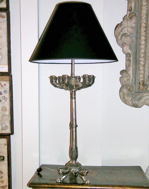 Pair of French Empire silvered bronze lamps