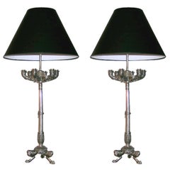 Pair of French Empire silvered bronze lamps