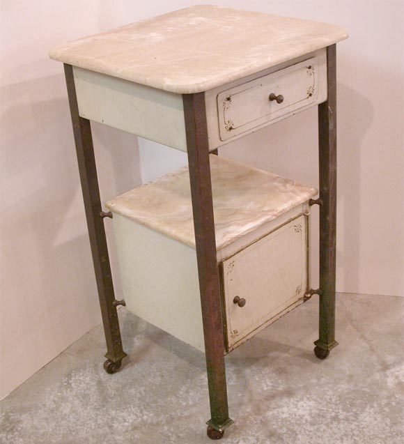 C. 1920-40 Marble Tole And Brass Rolling Table