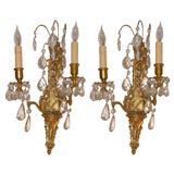 Pair of Bronze and Crystal Sconces