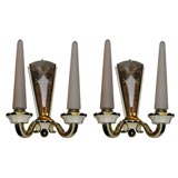 #3340 Pair of Tole and glass sconces
