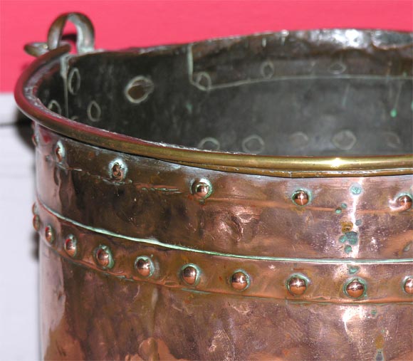 English Late 18th c. Hand-Hammered Copper Apple Kettle with Heavy Rivets
