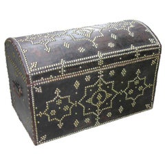 Late 19th c. Leather Geometric Nailhead Decorated Chest