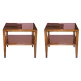 Pair of 2 Tier Burl Wood Tables by Samuel Marx, signed