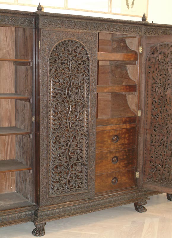 19th Century Anglo Indian Hand Carved Rosewood Armoire