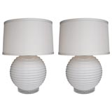 Pair of Ribbed Murano Lamps