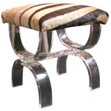 Vintage Lucite and Zebra-hide Stool/Ottoman