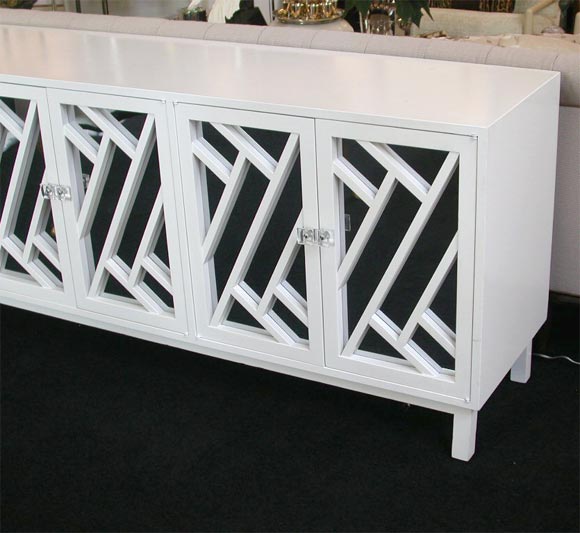 7-foot Sideboard in Mylar Mirror and White Lacquer