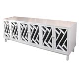 Vintage 7-foot Sideboard in Mylar Mirror and White Lacquer