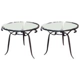 Pair of French Black Wrought-Iron 
Glass Top Occasional Tables
