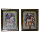 Antique Early English Pair of Tinsel Pictures