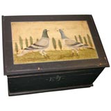 Antique Black Box With Painted Pigeons