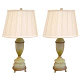 Vintage Pr Table Lamps w/ Ivory Pongee Silk Shades