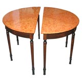 Pair of Regency Faux Malachite  Demi Lune Tables