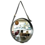 18" Leather Mirror by Jacques Adnet