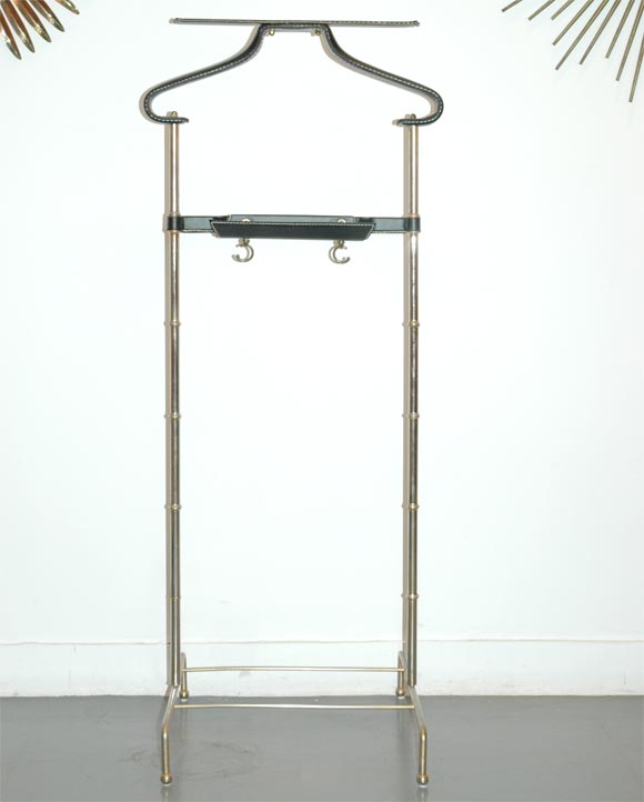Jacques Adnet Brass and Leather Valet
