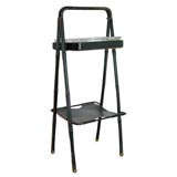 Jacques Adnet Black Leather Table with Glass Dish
