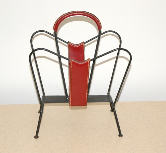 Jacques Adnet Red Leather Magazine Holder