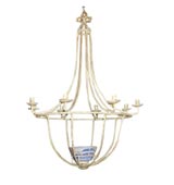 French Painted Metal Chandelier with Porclain flower bowl