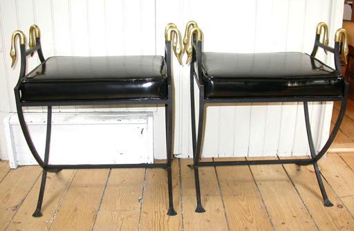 Pair of Iron Swan Head Stools