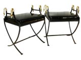 Pair of Iron Swan Head Stools