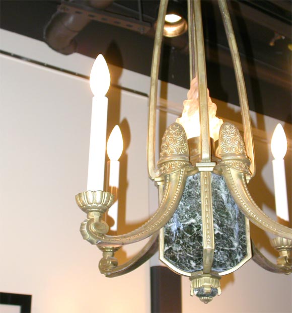 Neoclassical Bronze and Marble Chandelier