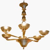Vintage Hand-blown 6-arm amber glass chandelier