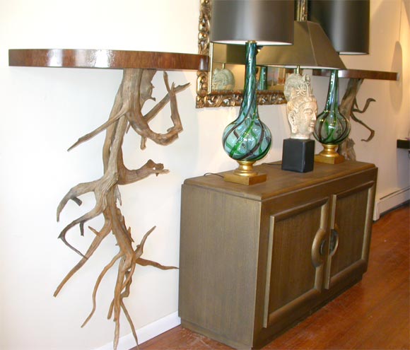 Spectacular Pair of large Driftwood console Tables 2
