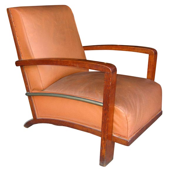 1930s Solid Oak Armchair For Sale