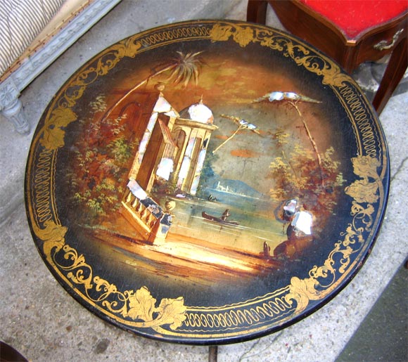 French Napoleon III Guéridon with Orientaliste Style Decoration For Sale