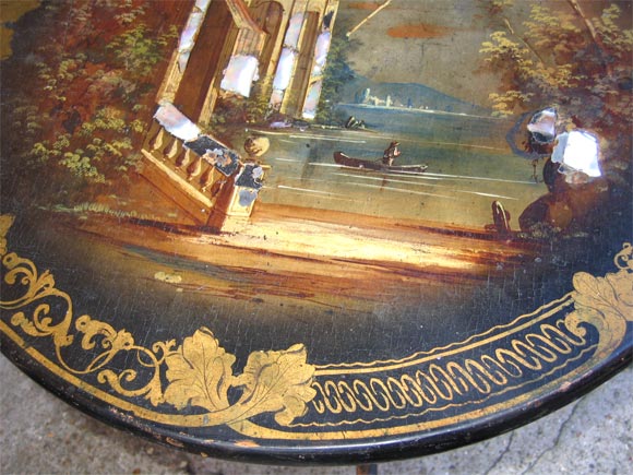 Wood Napoleon III Guéridon with Orientaliste Style Decoration For Sale