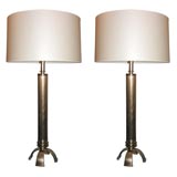 A Pair of  Architectural  Bronze Art Deco Table Lamps