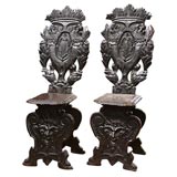Pair of Walnut carved Italian Hall Chairs