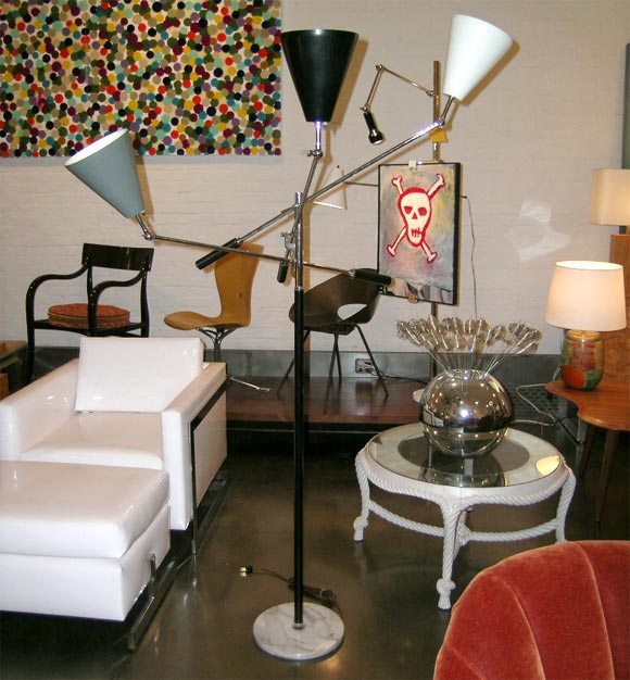 Famous 3-arm adjustable floor lamp.  Marble base.  2 available.  Sold individually.
