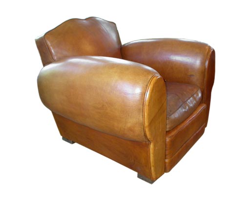 Large Scale Mustache Back Leather Club Chairs For Sale