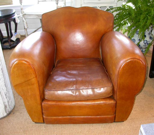 French Large Scale Mustache Back Leather Club Chairs For Sale