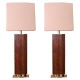 Harvey Probber Style Wood and Brass Lamps